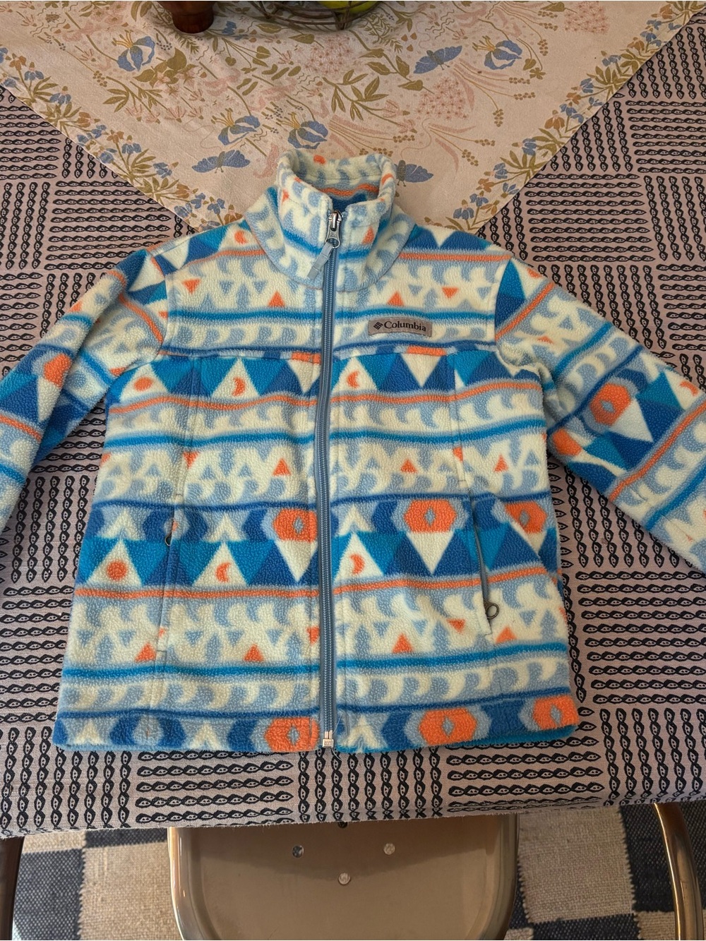 Columbia Kids Blue, Light Blue & Orange Geometric Fleece Jacket
